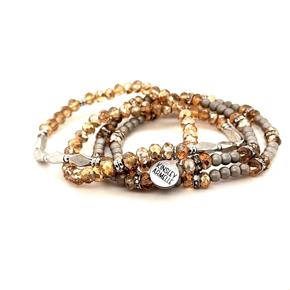 Kinsley Armelle Stackable Stretch Bracelet Set Champagne Taupe Silver Tone 4pc
